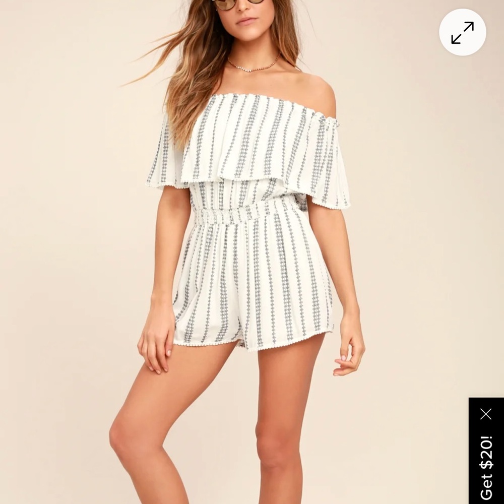 Lulus See Ya There White Print Off-the-shoulder Romper - Size L - Picture 2 of 7
